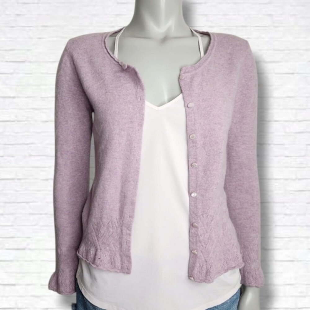 Escada Cashmere Lavender Purple Dainty Button Cardigan Size XS